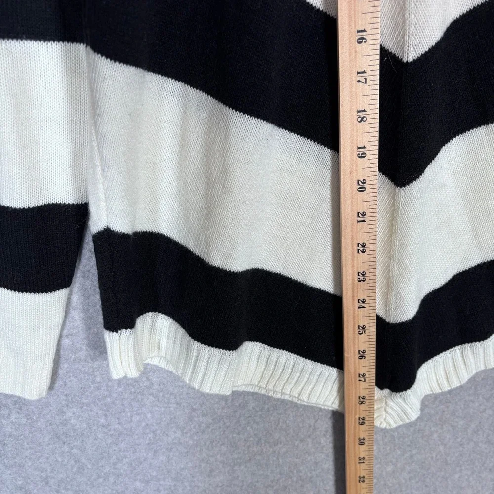 AB‎ Studio Tunic Sweater Large Black Cream Chevron Flowy Nautical Modern Beachy